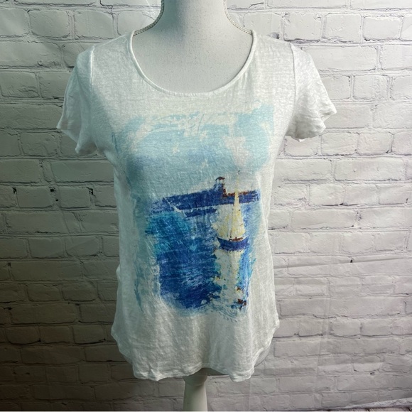 J. Jill Love Linen Sailboat Shirt Small Petite - Picture 1 of 5